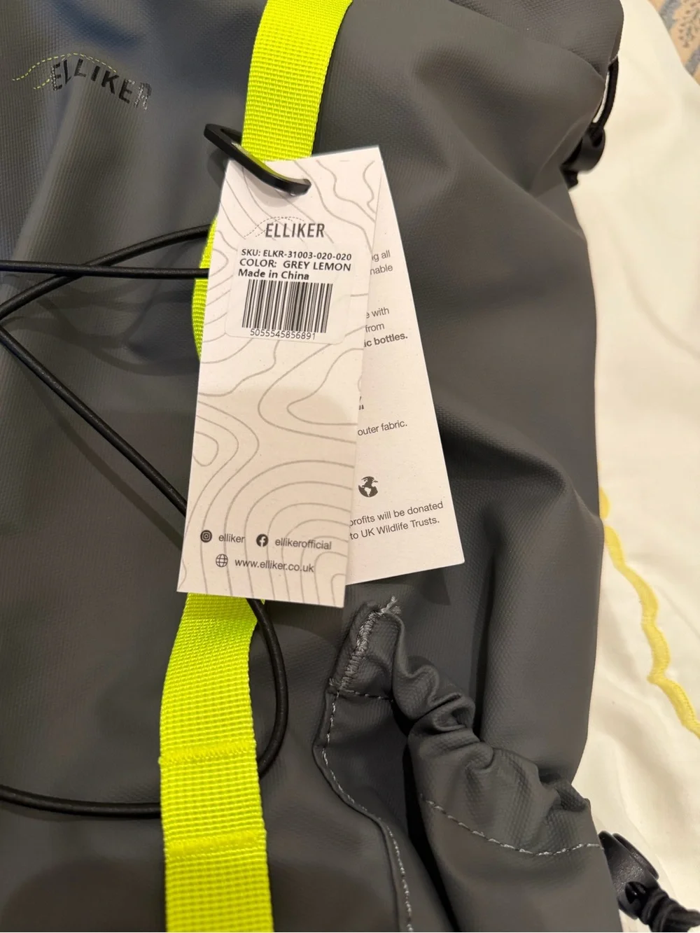 Gray Elliker Backpack with Neon Yellow Straps - Dayle Roll-Top Backpack NWT